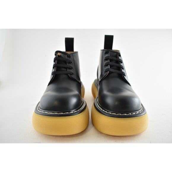 Bottega Veneta Swell Black Leather Rubber Lug Sole Lace Up Tie Ankle Boots 37 - Picture 5 of 11